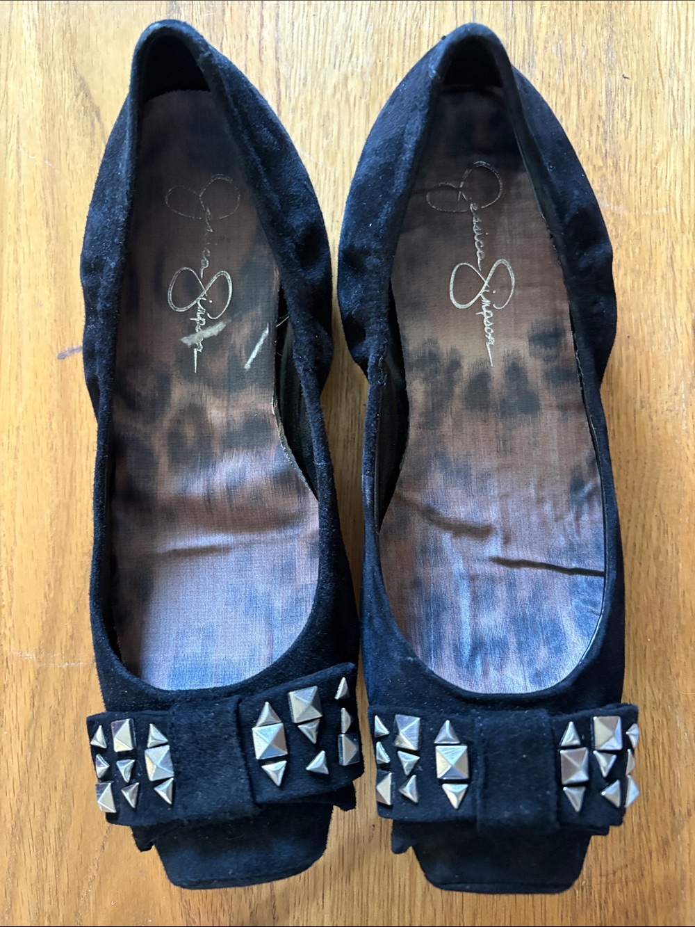 Jessica Simpson Black Studded Bow Flats